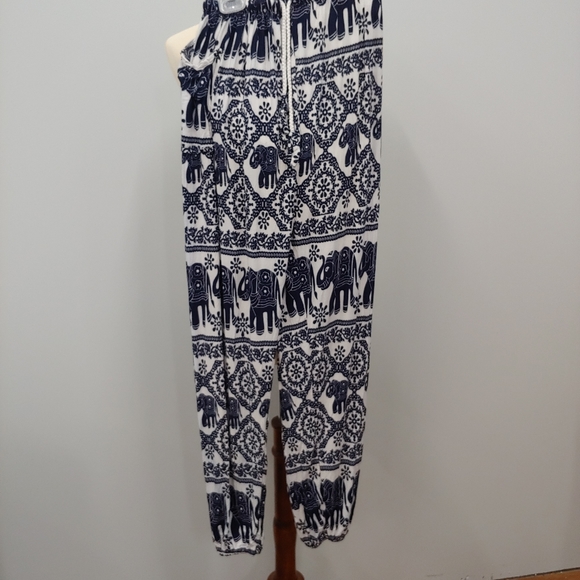 Pants - Harem Pants, Elephants, Navy, White, XS